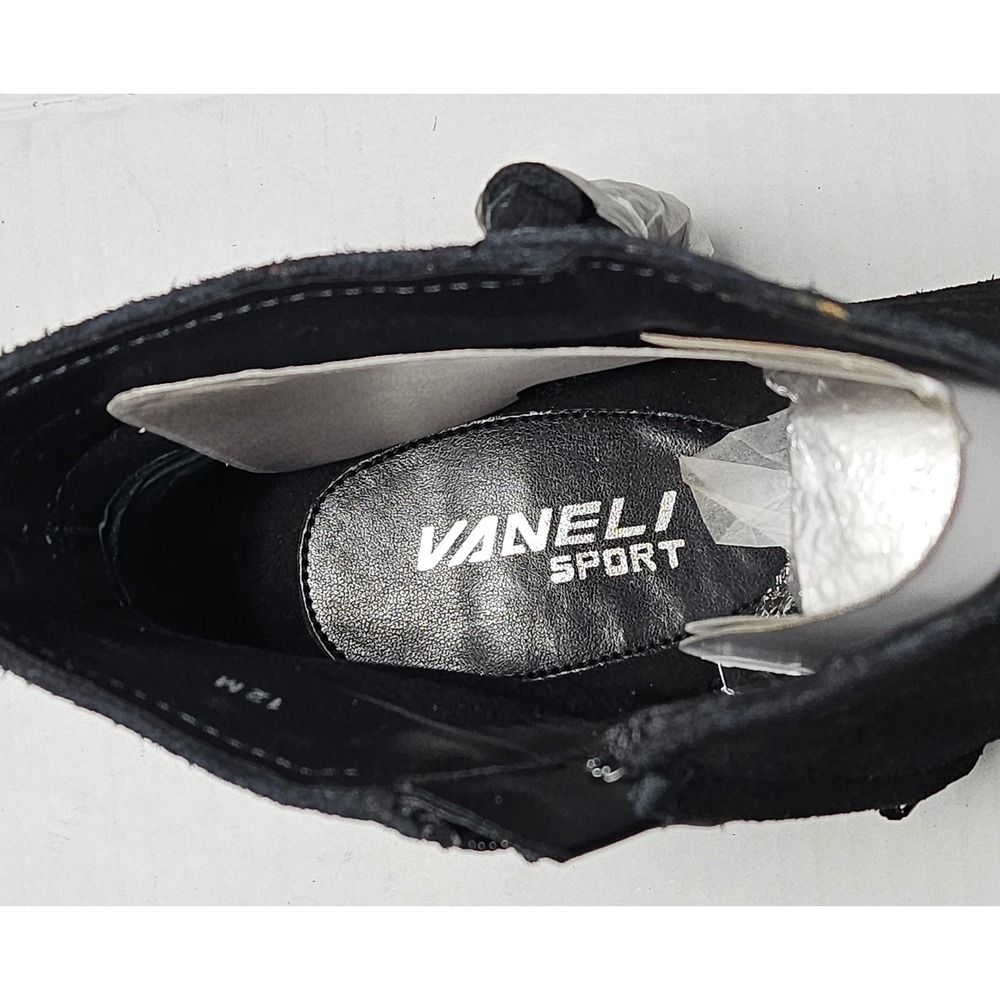 Vaneli Sport Dommie Black Suede Ankle Boots Side Zip Low Wedge Booties Women 12M - Picture 7 of 12